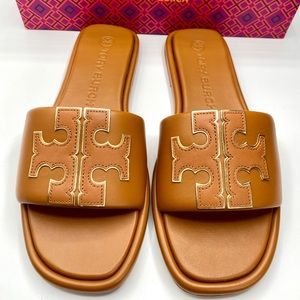Tory Burch Women’s Double T Sport Slide SIZE 7 Color Aged Camello NWB